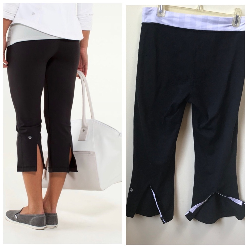 Lululemon Gather & Crow Crop Capri Pants Leg Slits Stretch Wide Waist Luon Sport